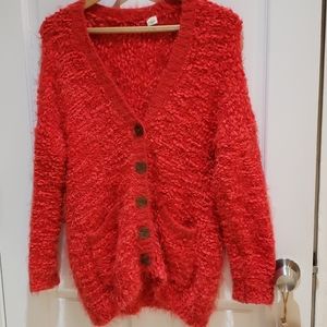 Anthropologie, Orange, eyelash cardigan with brown buttons